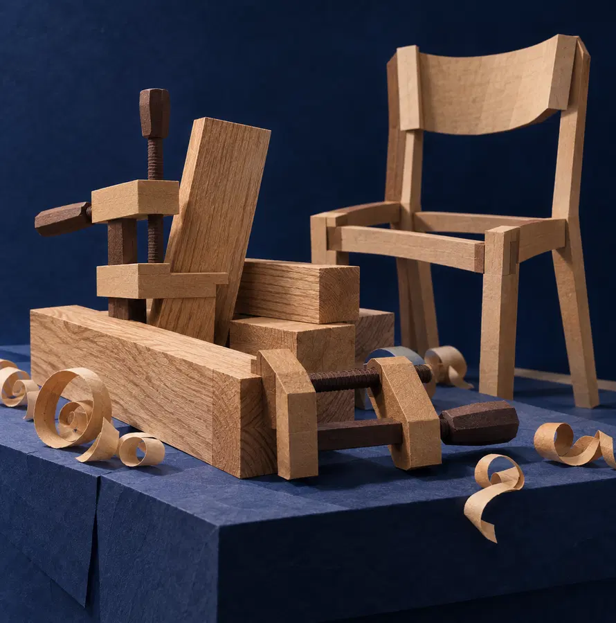 Illustration of woodworking businesses equipment and workspace