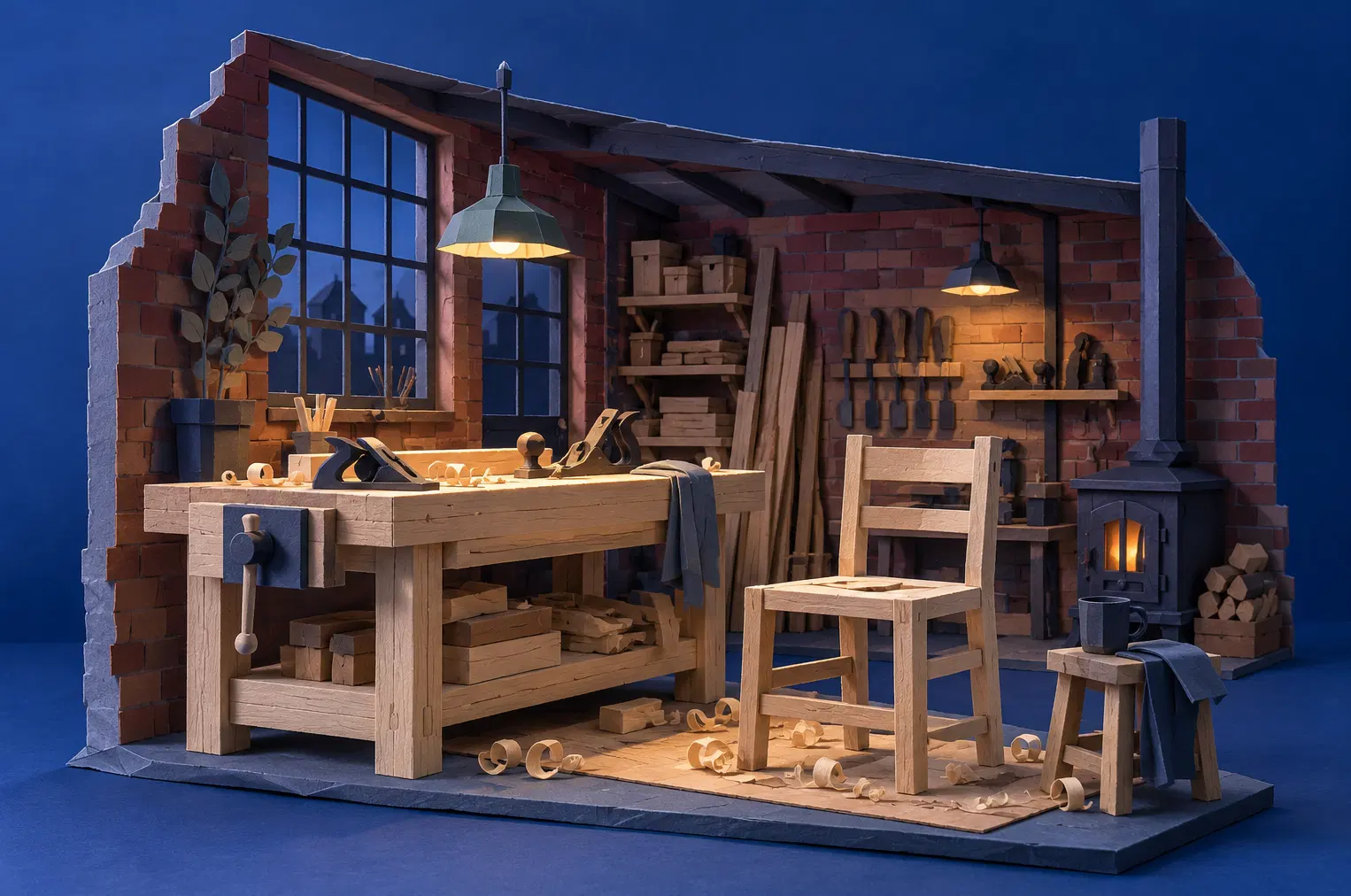 Illustration of woodworking businesses and their working space