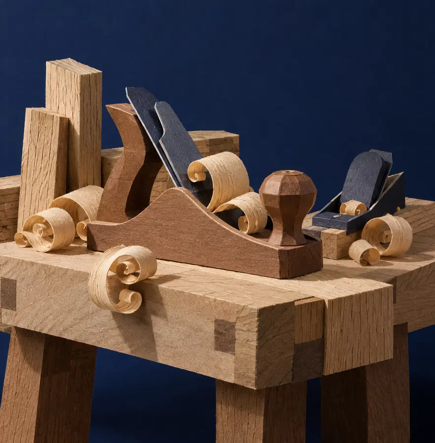 Illustration of woodworking businesses equipment and workspace
